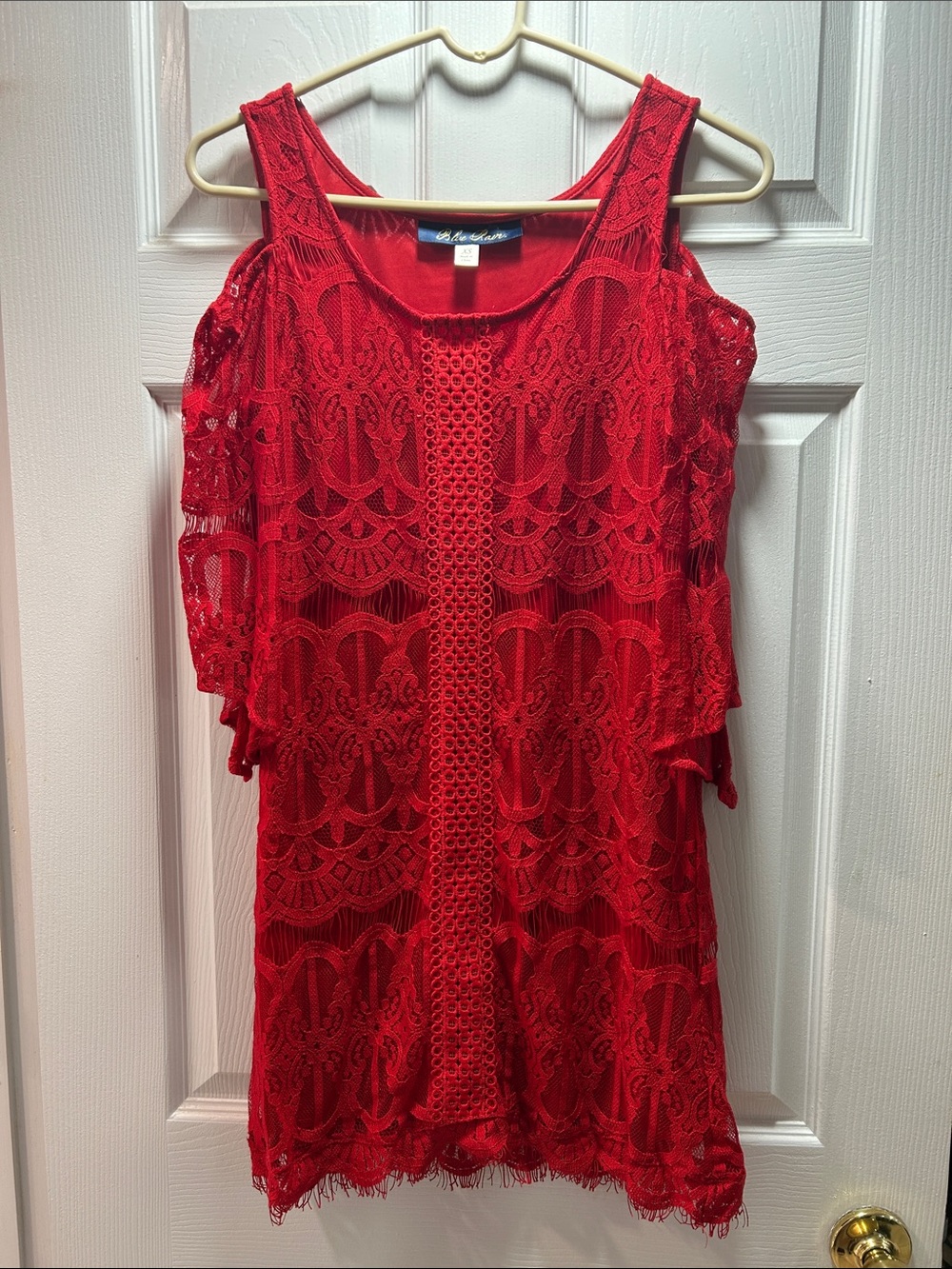 Blue Rain Red Lace Cold-Shoulder Mini Dress